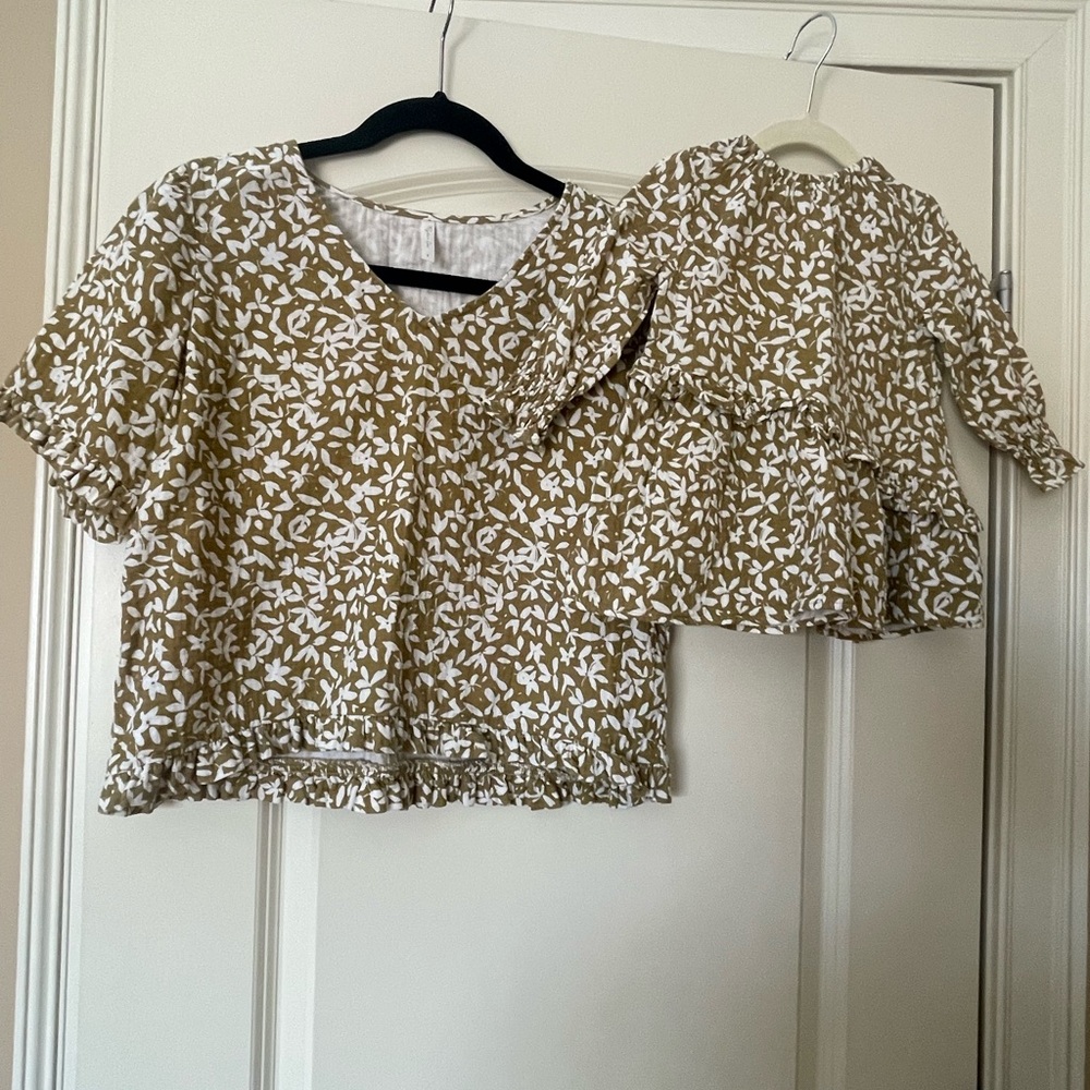 Rylee + Cru Mommy and Me Gold and White Floral Shirt and Dress